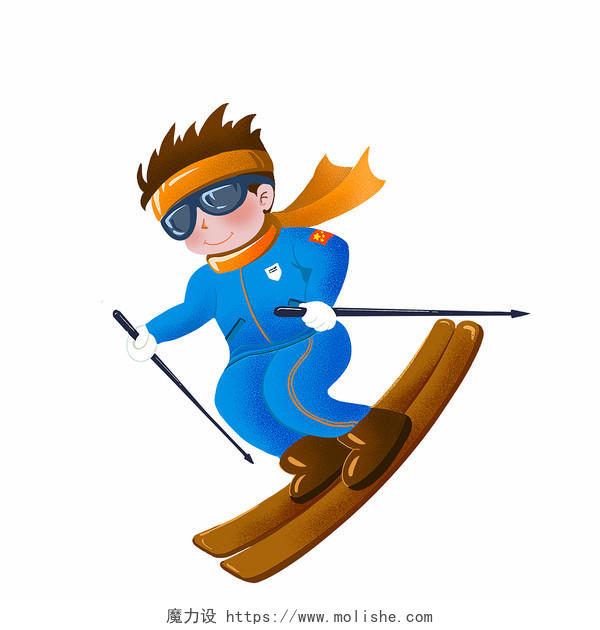 冬季滑雪滑雪卡通人物体育运动PNG素材卡通冬天滑雪人物元素